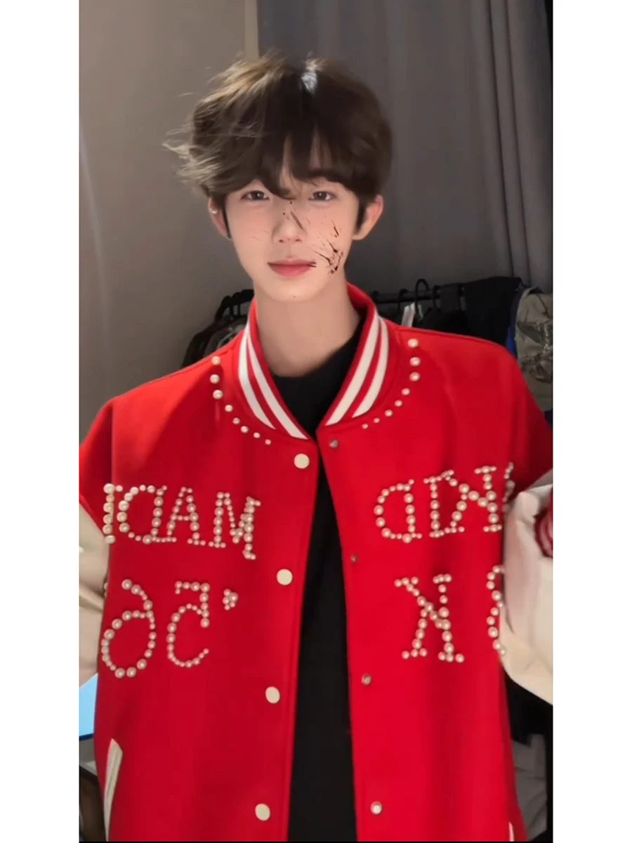 

Red Pearl Embroidery Baseball Jaet Men's Spring Autumn Cleanfit High-End Feel Cool Couple's Jaet Top Casual Loose Fit