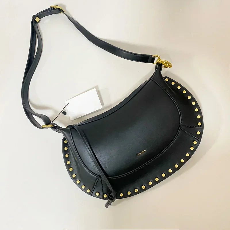 كيس à bandoulière noir riveté pour femmes، حمالات صدر sac sous les، تصميم de luxe retrro pour dames، مجموعة جديدة 2025