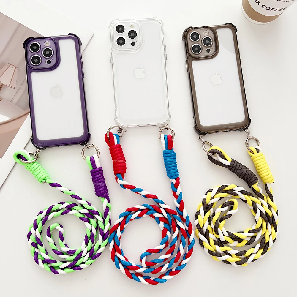 

Luxury Crossbody Lanyard Silicone Bumper Phone Case For iPhone 11 13 12 14 Pro Max X XR XS 7 8 Plus SE 3 Shockproof Clear Cover