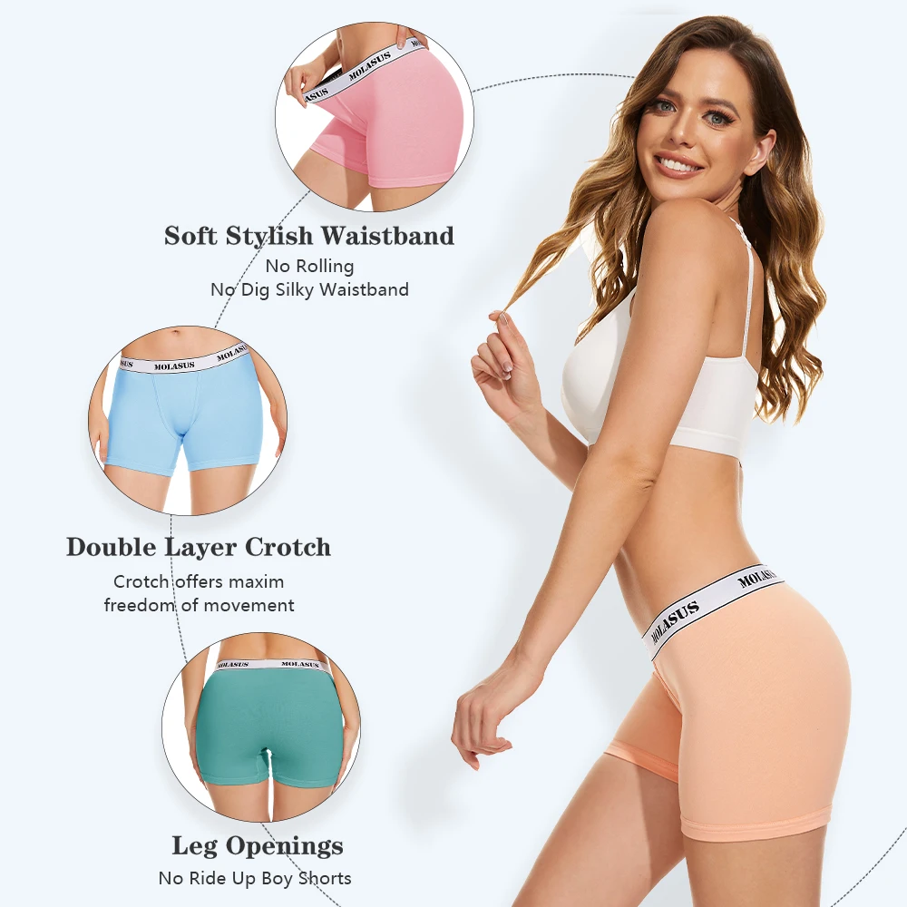 Molasus 4 Inch Inseam Women’s Trunks Underwear Soft Stretch Cotton Boxer Briefs Ladies Anti Chafing Boy Shorts Panties Plus Size