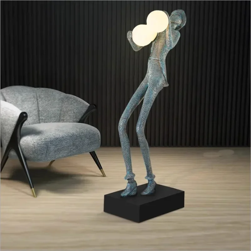 Abstract Humanoid Statue Holding Ball Art Ornament Decorative Floor Lamp for Living Room Hotel Mall Office Home Decoration