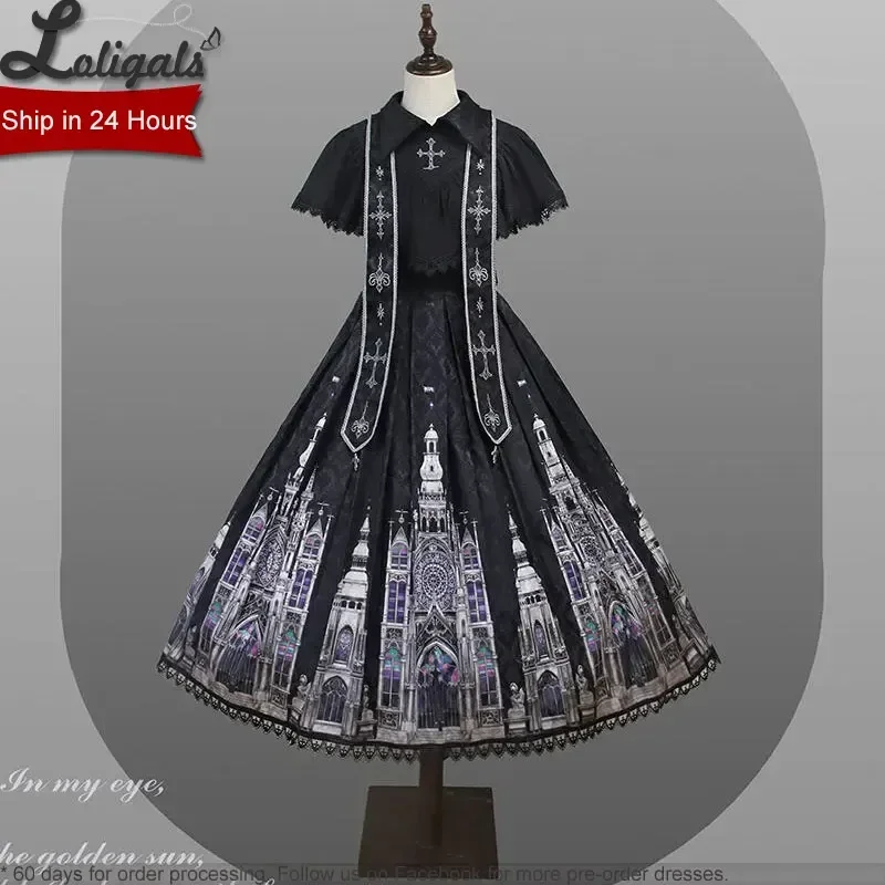 Gothic Lolita Jsk Kleid Vintage Kirche gedruckt ärmelloses Midi Party kleid von Alice Girl