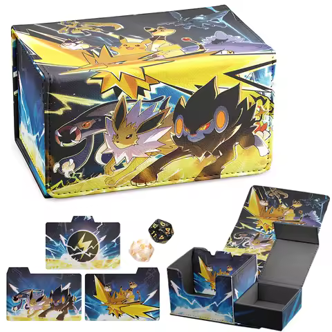 Gacha Durable Card Deck Box Horizontal Box With Dice Tray 100+Card Storage Box Fits For TCG PTCG Leather Magnet Collectible Card