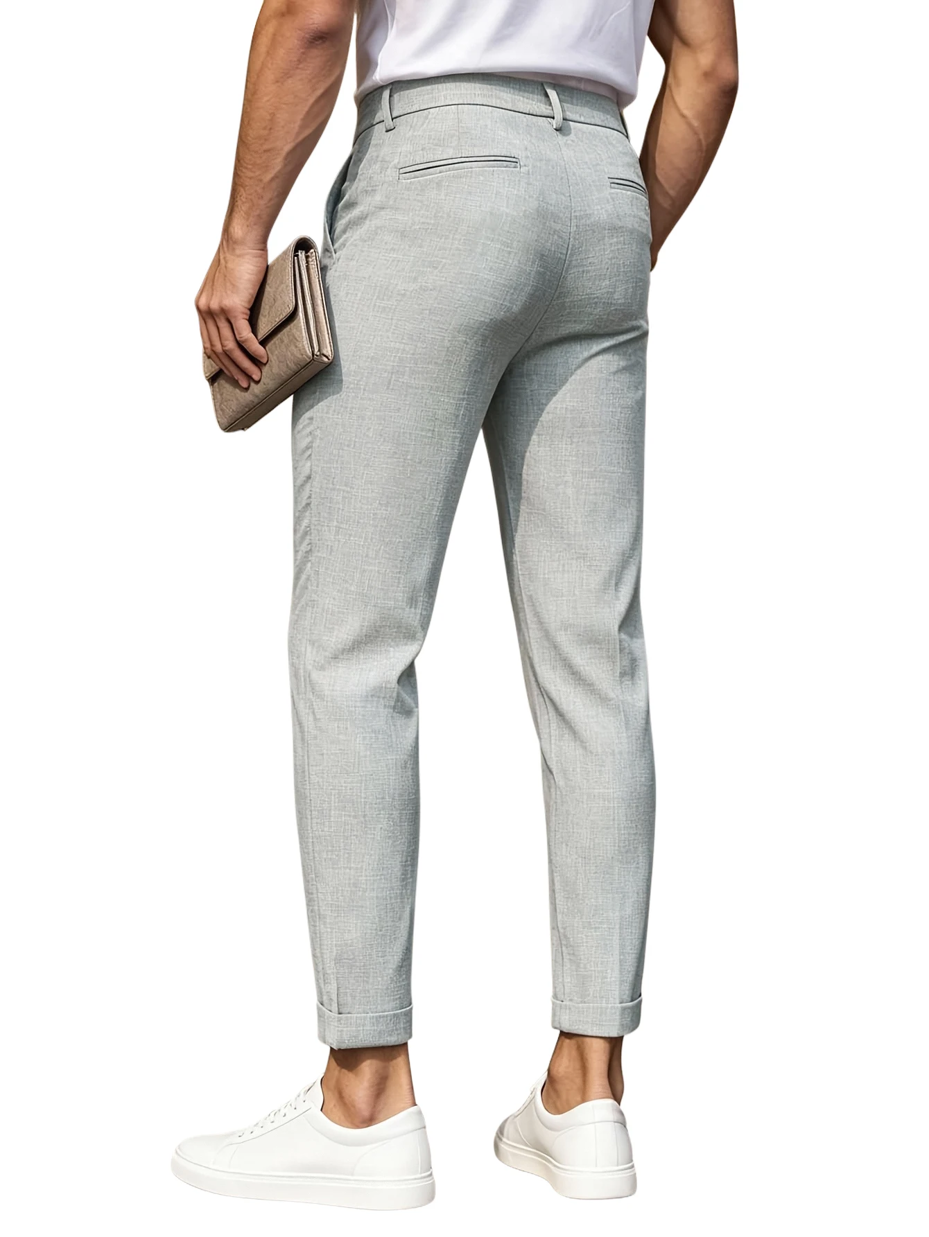 Men's Regular Fit Ankle‑Length Chino Pant Mid Waist Soft Stretch Business Casual Trouser Multi Pockets Daily Office Wear Bottom
