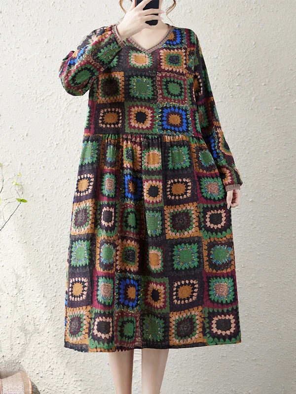 Casual vintage longo sve dr feminino plus size solto ajuste outono inverno faion ele dr confortável cintura solta