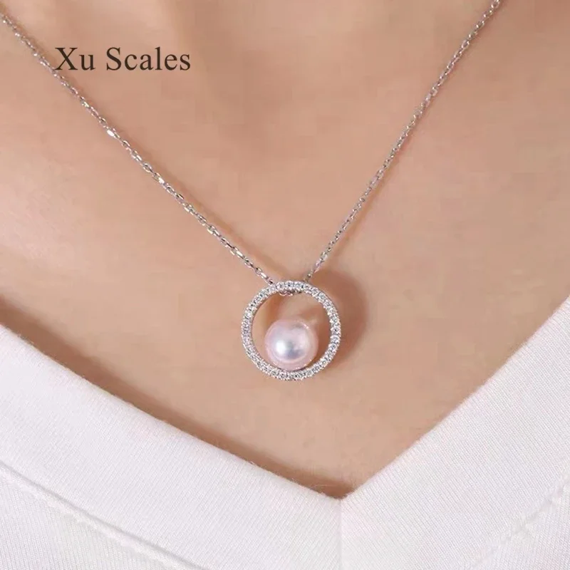 Aurora Brilliant White AKOYA Natural Freshwater Pearl Zircon Ring Pendant Necklace S925 Sterling Silver Fashion Collar Chain