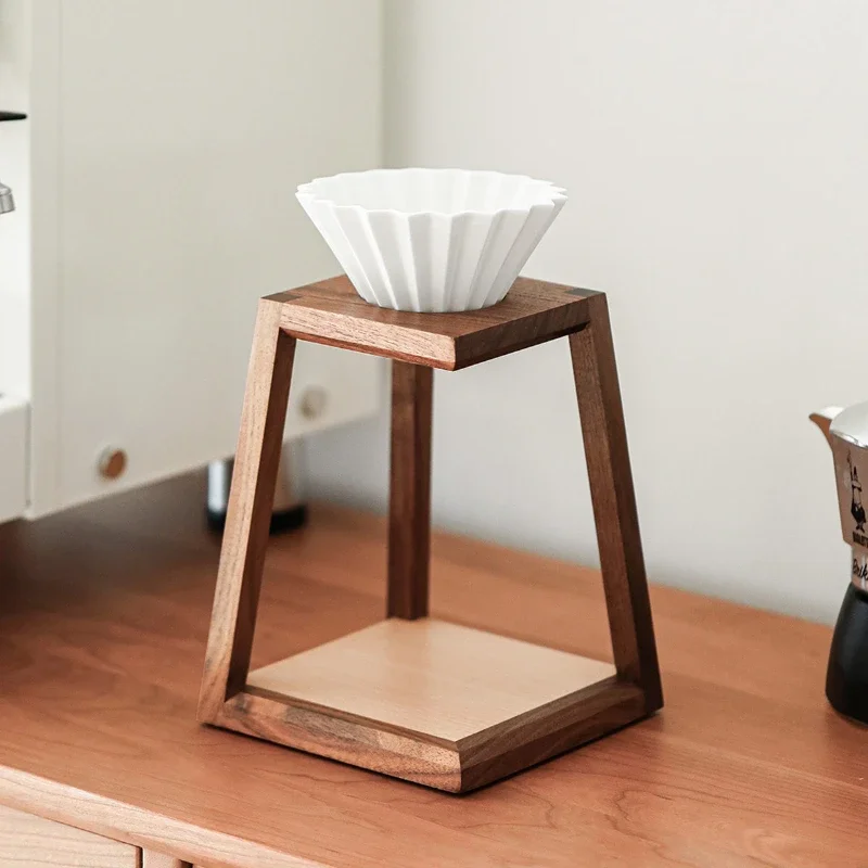 Solid Wood Pour-Over Coffee Stand Black Walnut and Beechwood Filter Holder Wooden Coffee Stand for Outdoor Camping or Home Use