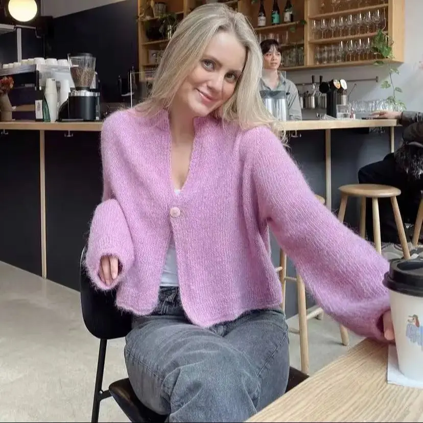 2024 new stylish versatile and comfortable mohair sweater gentle and stylish milk series short knitted wool cardigan hand woven