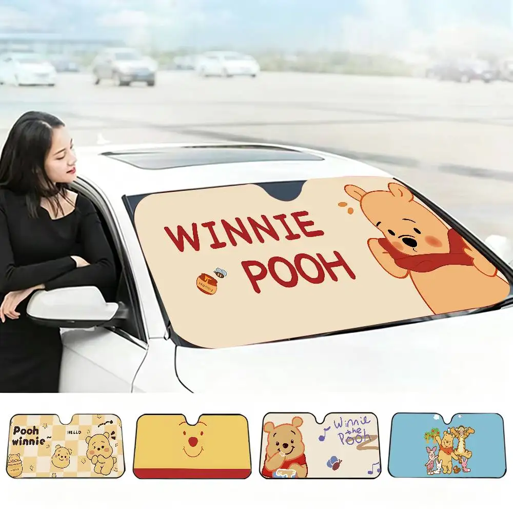W-Winnies-The-P-Poohs Car Sunshade Window Sunshade Sunblock Front Windshield Hood Interior Front Baffle Double Sunshade view 2