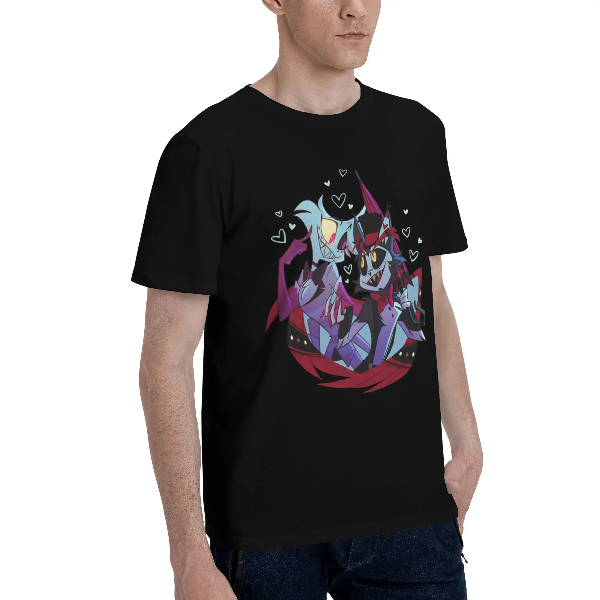 Hazbin Hotel Huskerdust Men's T Shirts Hazbin Hotel Funny Tees Short Sleeve Round Collar Pure Cotton Unique Tops T-Shirt