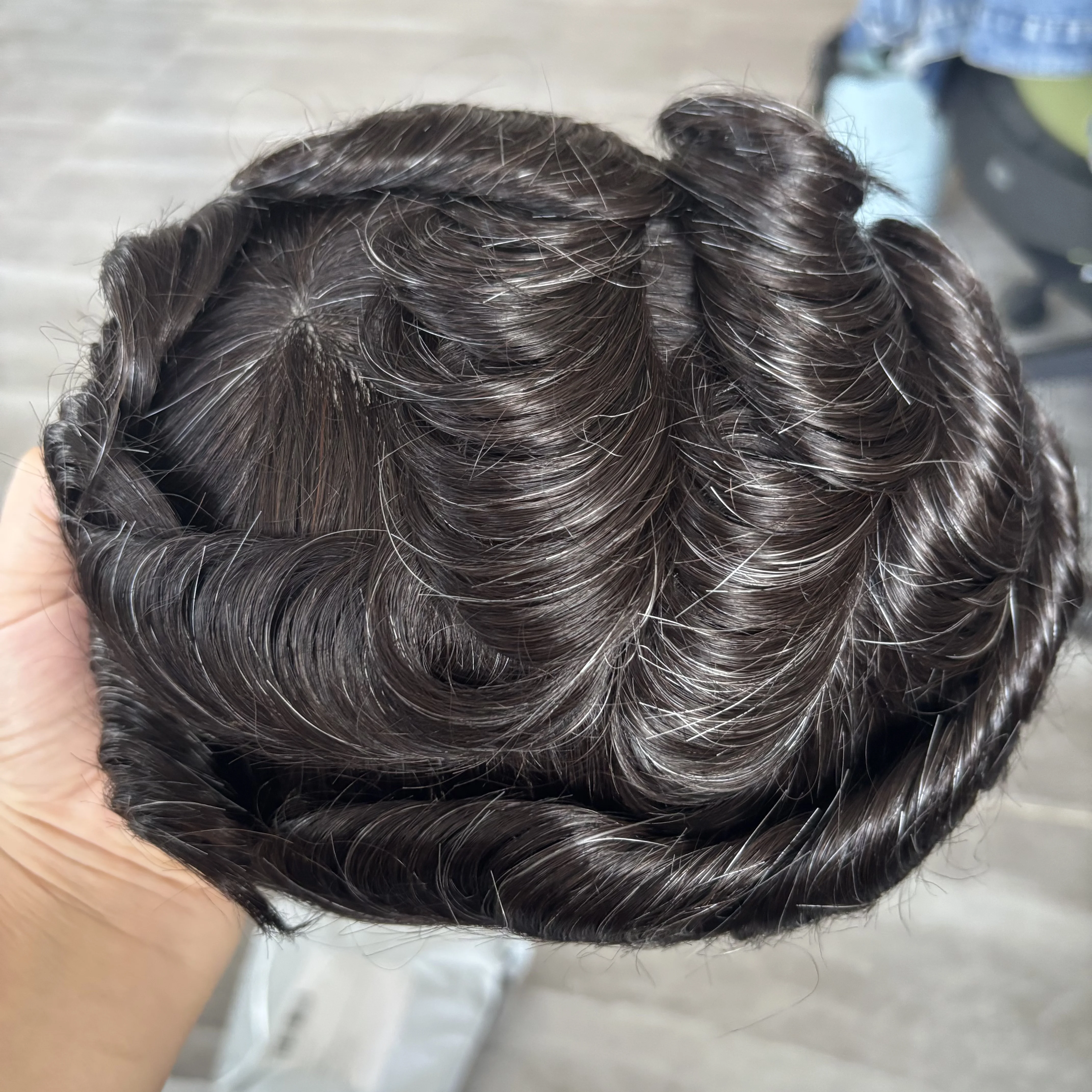 الرجال قوي بولي الجلد بولي قاعدة الرجال الشعر المستعار شعري طبيعي 100% شعر الإنسان الذكور الباروكات الشعر الاصطناعية نظام أسود براون رمادي الشعر #5