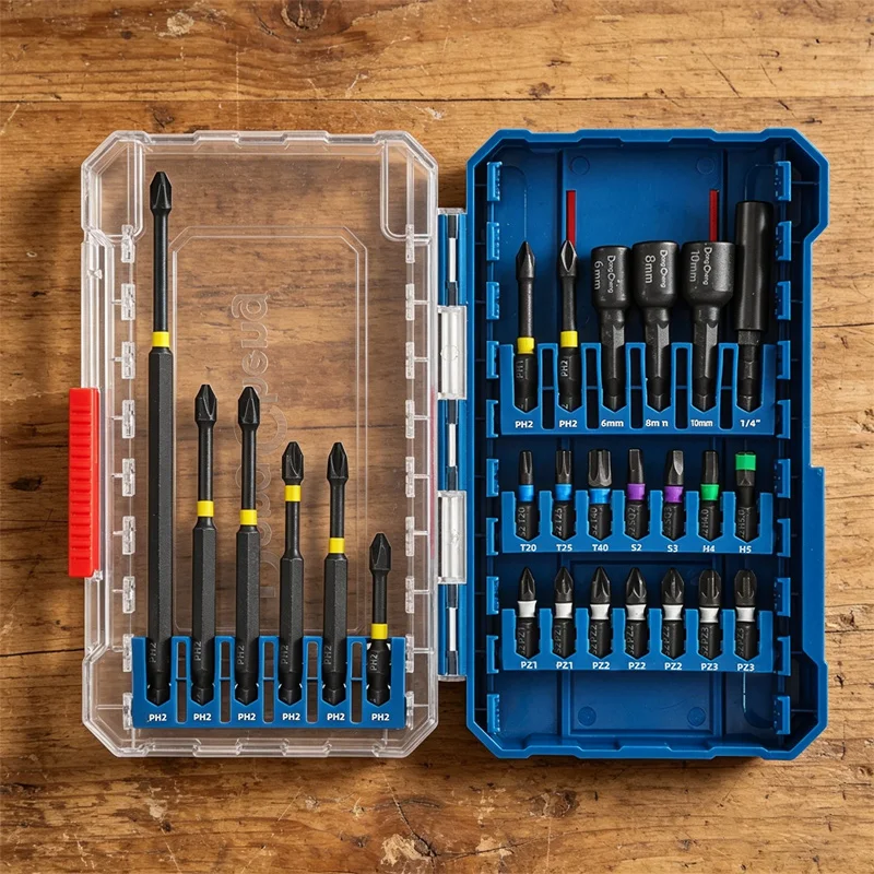 

26Pcs 1/4" Screwdriver Bits Set, S2 Steel Multi-Length PH/PZ/Torx Bits with Magnetic Socket & Extension Bar for Power Tools