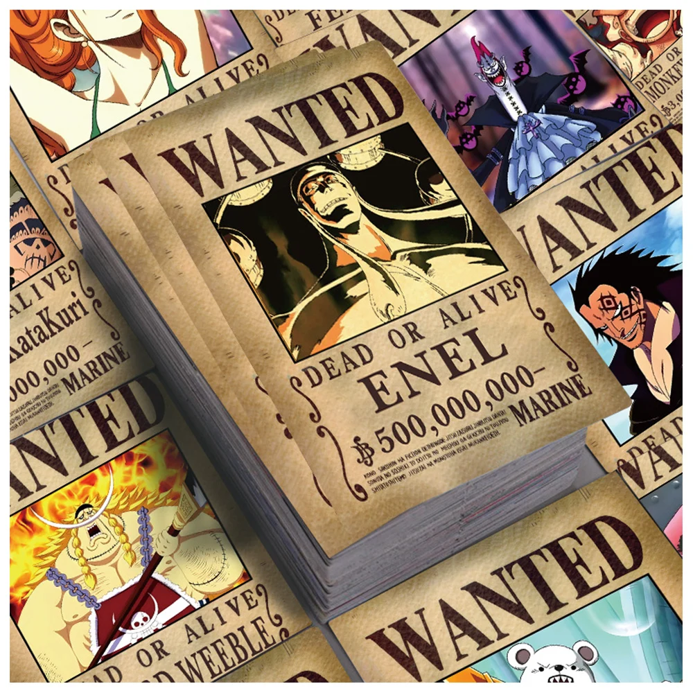 56 pezzi Anime One Piece Wanted Poster adesivi Cool Cartoon Decal Laptop Notebook Decorazione del telefono Adesivo da parete Graffiti