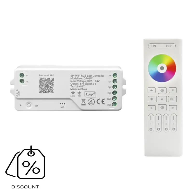 ABJO-DR03W TUYA SPI WIFI RGB LED Controller Dimmer Work With Google Home Alexa For WS2811 WS2812B WS2815 RGB LED Strip B