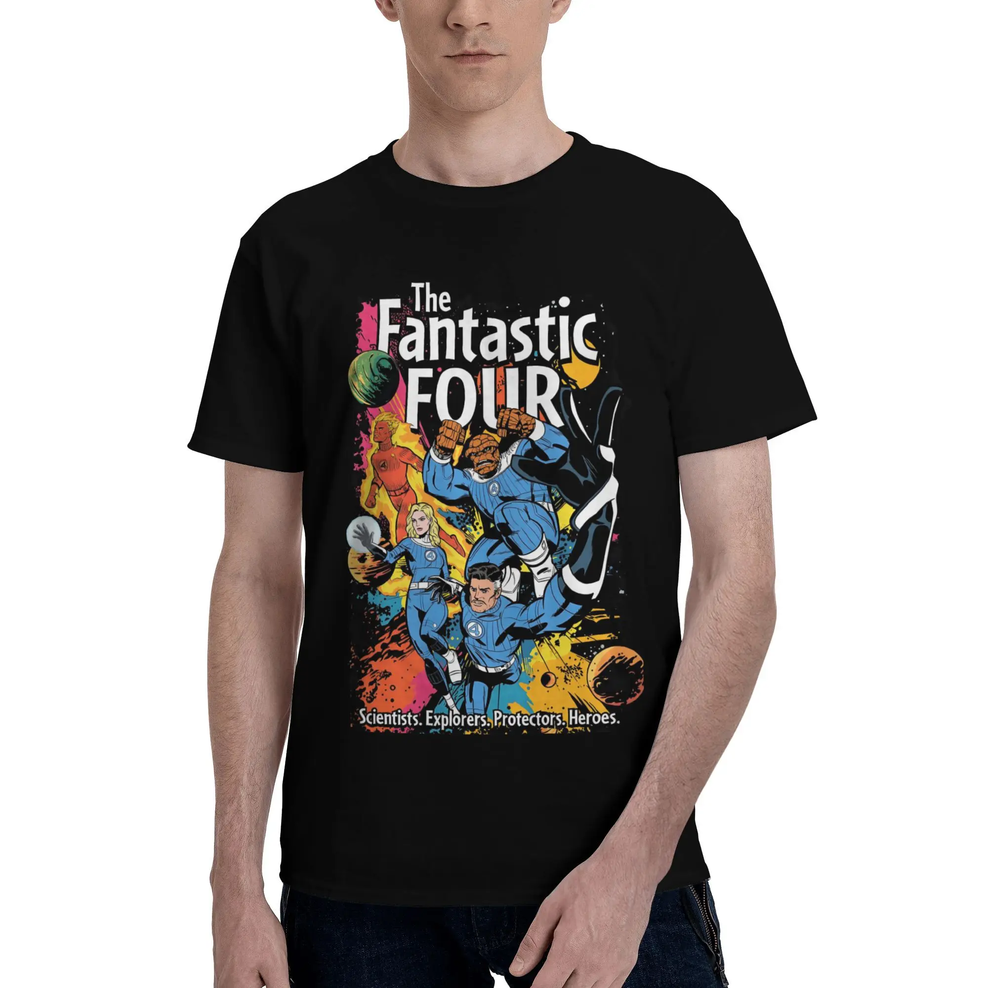 

Fantastic Four Number 4 Tshirt Men Unique Tee Tops Cotton T Shirt Short Sleeve Cartoon T-shirts Gift Clothing