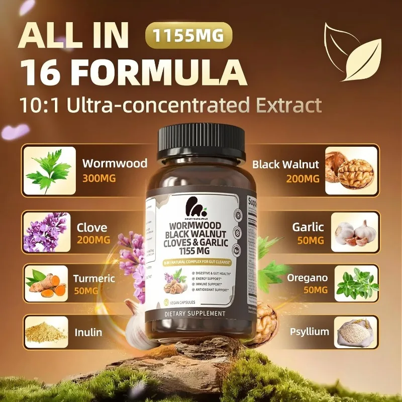 Wormwood Black Lilac Garlic Turmeric Capsules - Clean Gut and Digestive Health Support