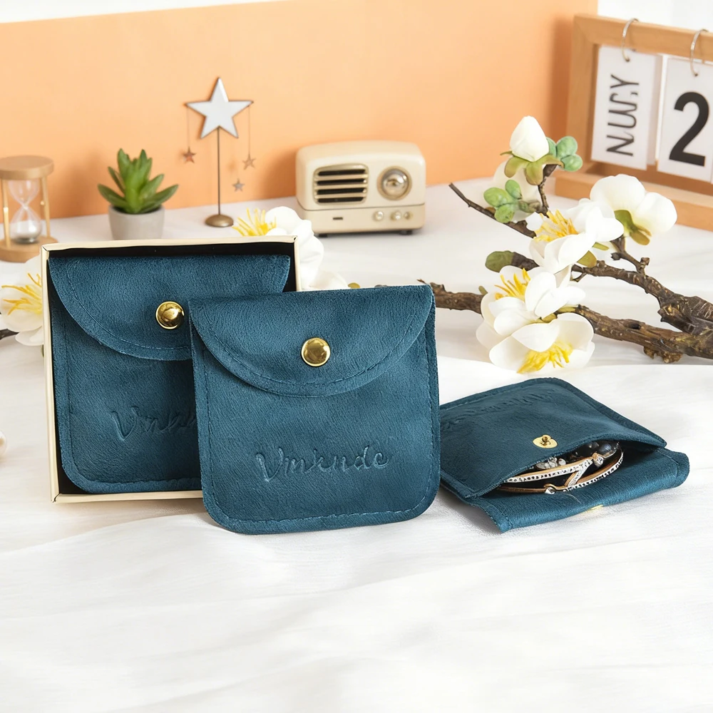 

High Quality Luxury Soft Velvet Jewelry Packaging Snap Bag Custom Logo Small Mini Flannelette Makeup Earrings Necklaces Pouches