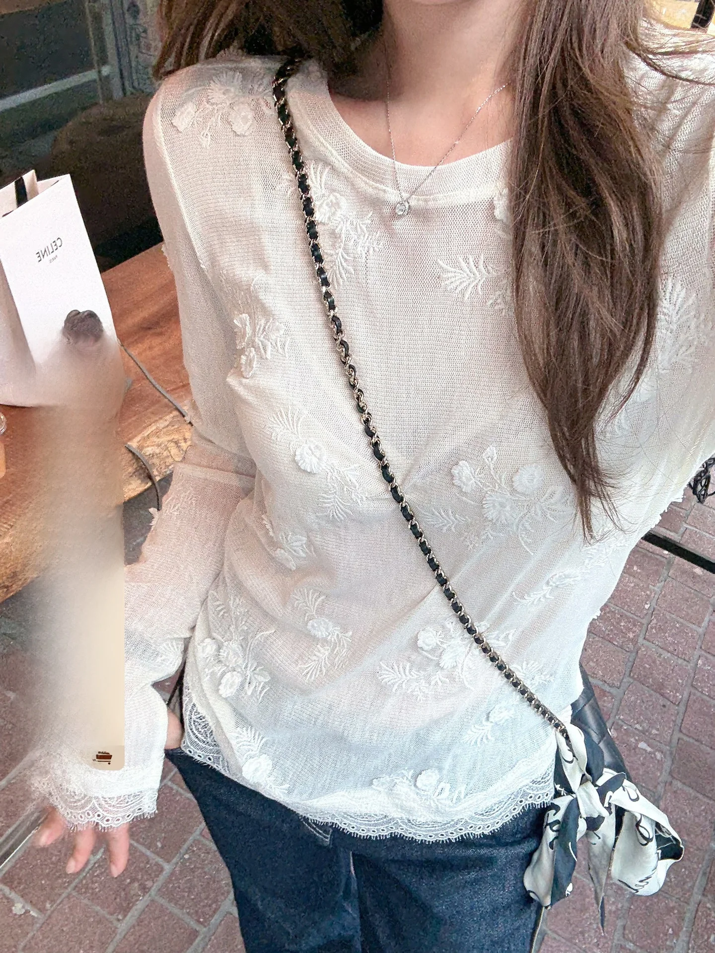 

Вязаный джемпер ручной работы с объемной вышивкой, длинными рукавами, кружевной отделкой, цветочным узором, круглым вырезом, облегающий, для повседневной носки