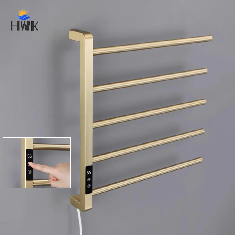 Bathroom Electric Heated Towel Rail Stainless Steel Brushed Gold  Smart Electric Towel Rack Hidden Exposed Wires Towel Warmer