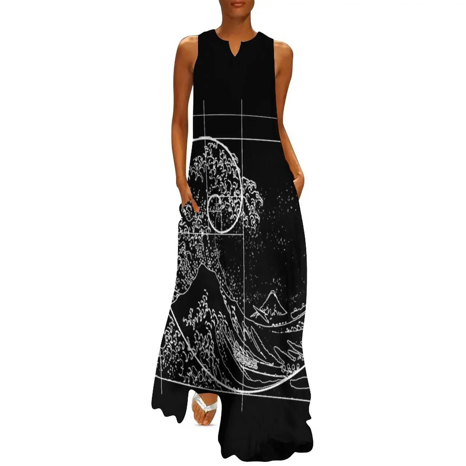 

Hokusai Meets Fibonacci, Golden Ratio, White Line Long Dress Summer skirt summer women's dress 2025 Dress