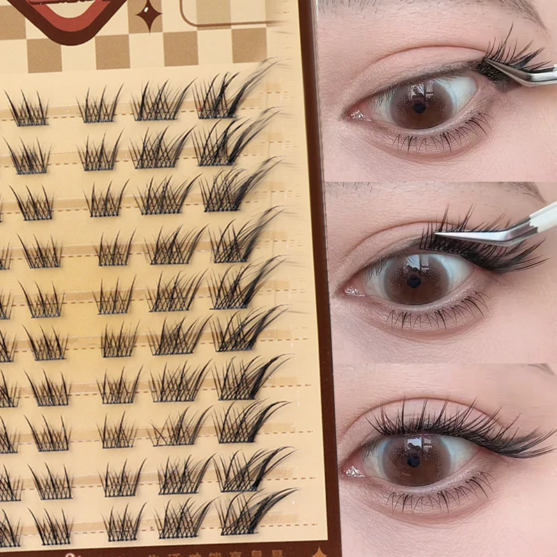 False Eyelashes Extension Single Cluster Thick Eye Tail Lengthening Lashes Makeup Natural Wispy Curling Slanted Flying Eyelash