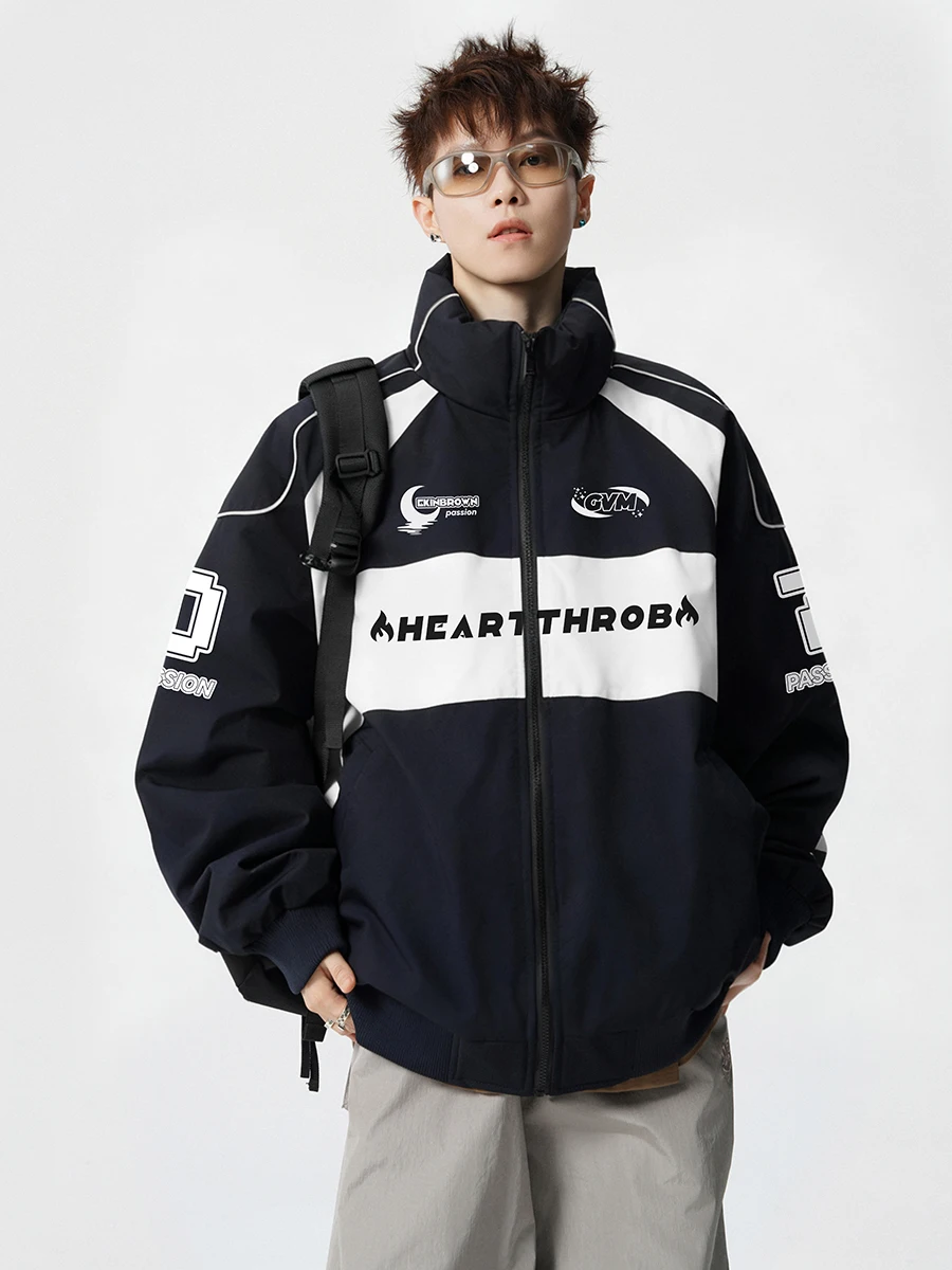 

Осенне-зимняя мужская куртка в американском ретро-стиле с контрастными цветами, модная брендовая теплая мотоциклетная куртка из хлопка, верхняя одежда