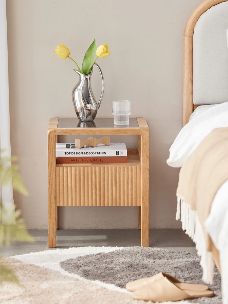 Comodino in vetro per mobili da camera da letto nordici in legno massello