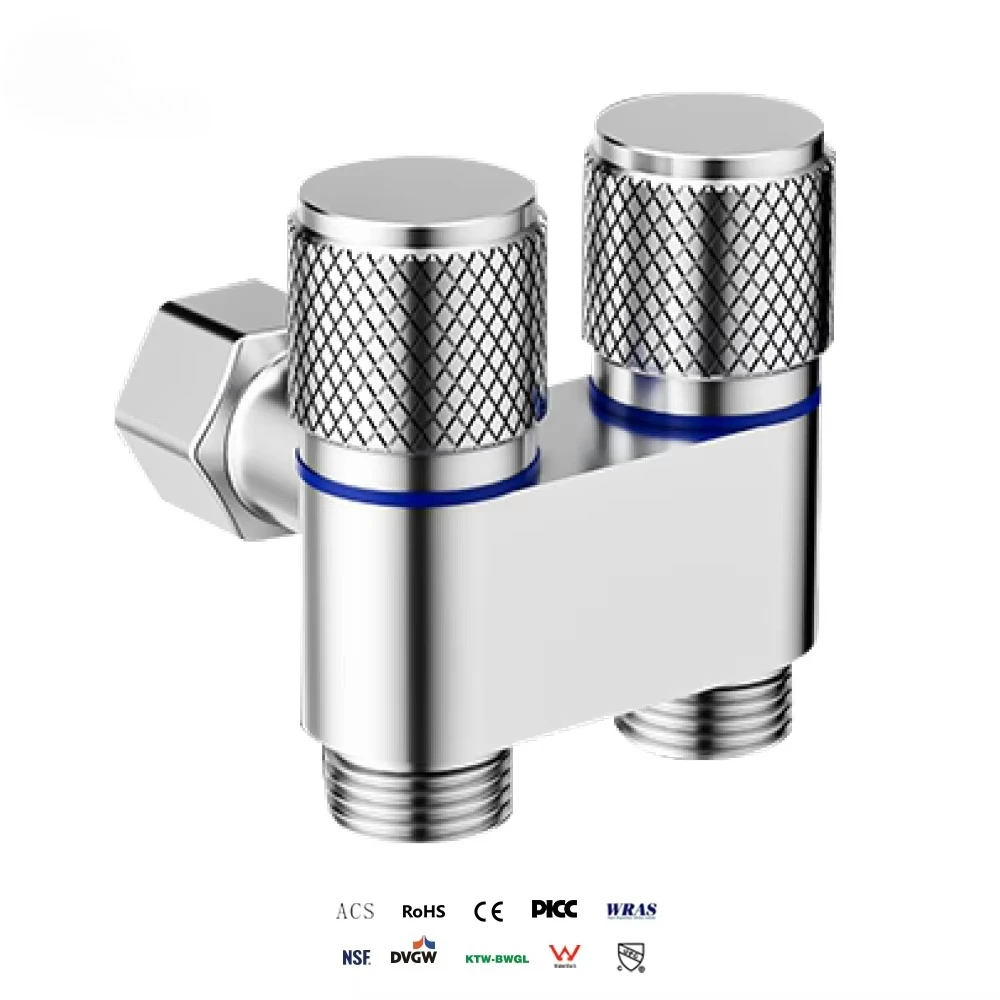 Hot Sale One Inlet Double Outlet G1/2   Diverter 3-way Brass Angle Valve with Quarter Turn