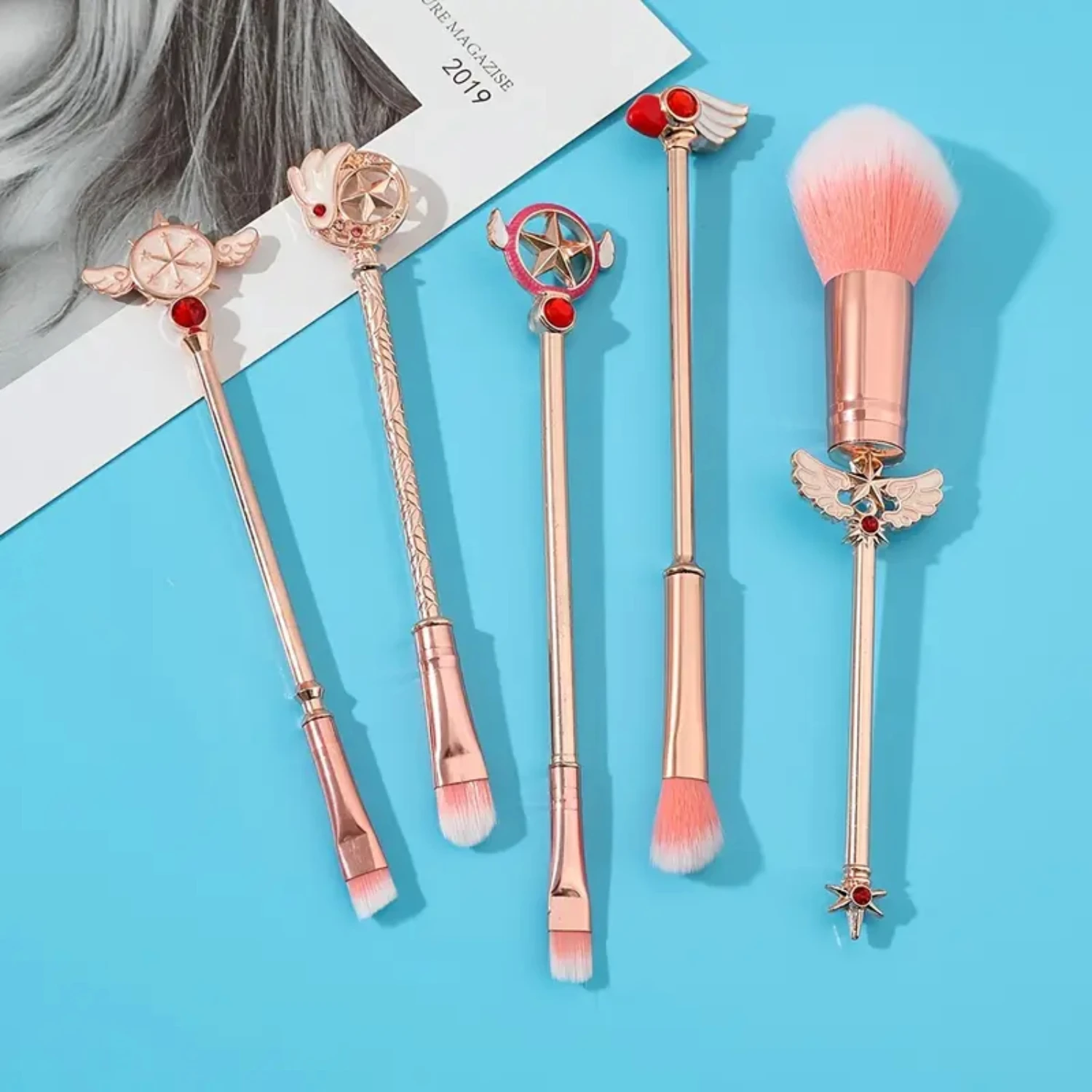 Professional Sakura Anime Series Magic Wand ชุดแปรงแต่งหน้า-สมบูรณ์ 5 ชิ้นเครื่องสําอางค์ Make Up Brush Kit สําหรับไร้ที่ติ Applicati