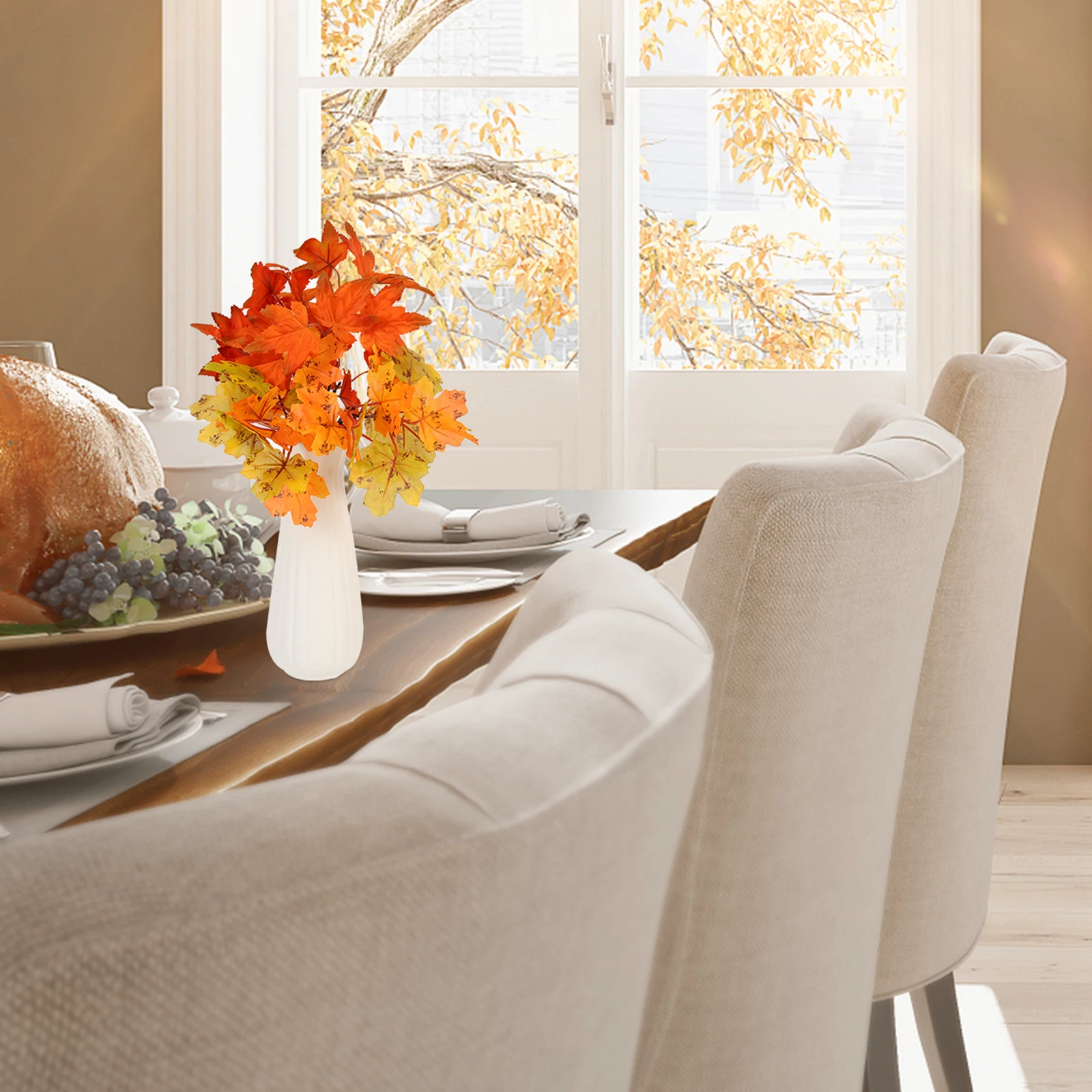 

4pcs Realistic Artificial Branches Vase Decor Fall Thanksgiving Home Decoration Simulation Maple Leaves Stems Fake Harvest