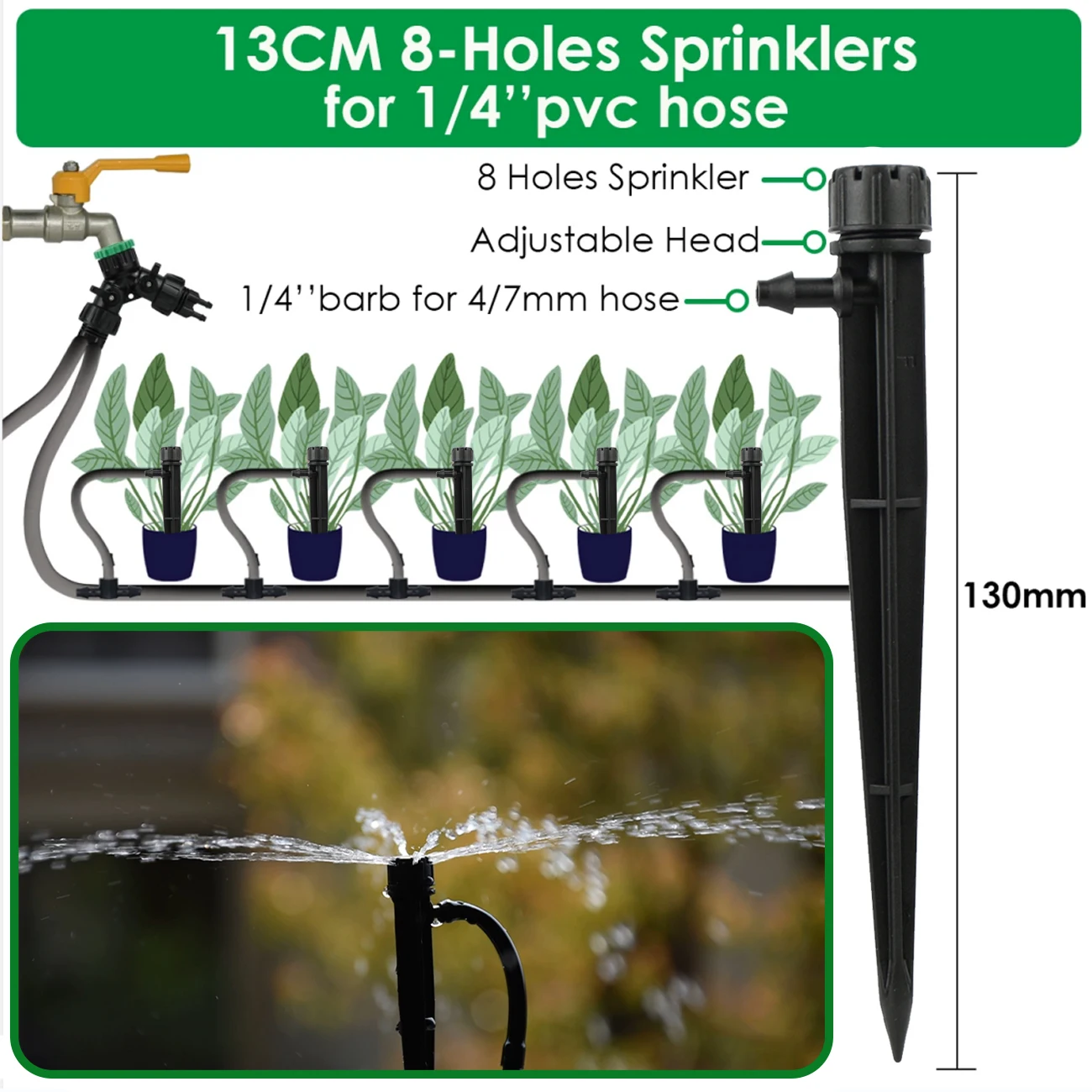 SPRYCLE 50PCS Garden 360 Degree Adjustable Sprinkler Watering Drip Irrigation Dripper Nozzles w/ Stake 4/7mm Hose Greenhouse