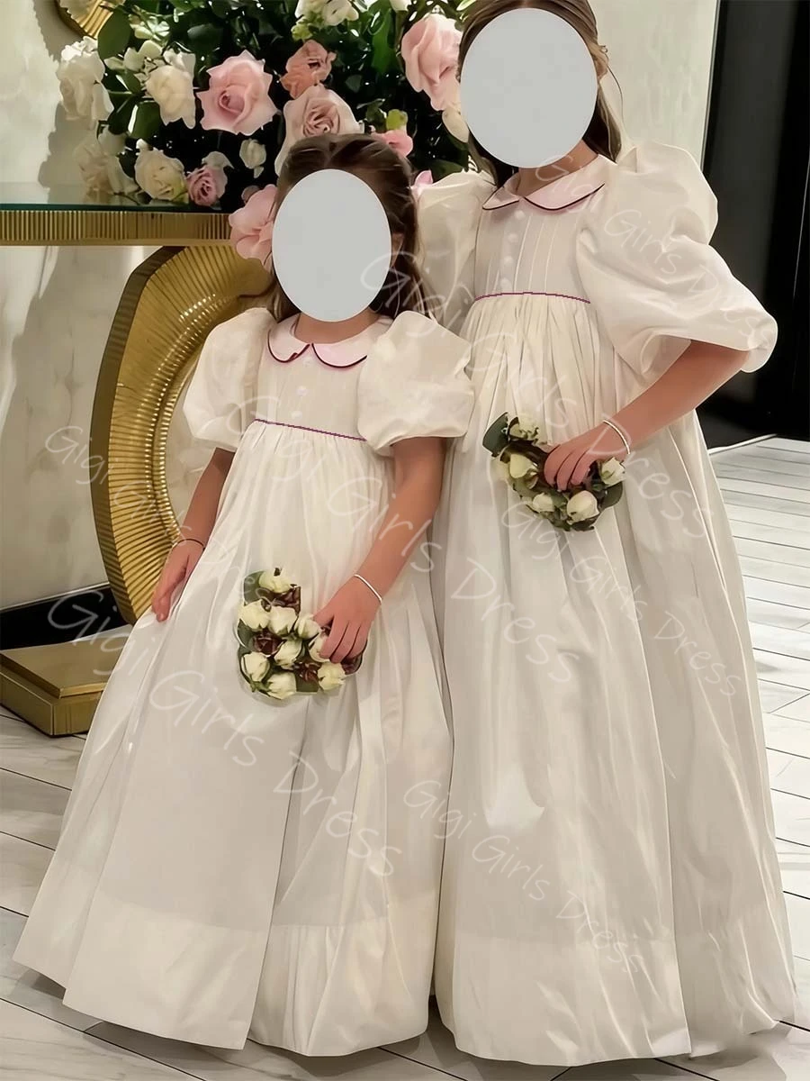 

Элегантное драпированное платье с цветочным узором из тафты для девочек на свадьбу, детское платье с вырезом в виде фасоли и высокой талией, с рукавами-бабочками для святого причастия на заказ