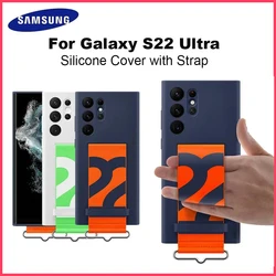 Original For Samsung Galaxy S22 Ultra Silicone Case Wrist Strap Shockproof S22 Ultra wristband anti-fallmobile phone cover