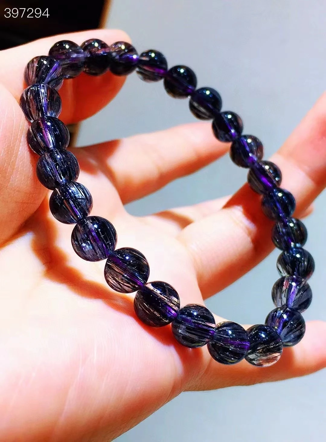 

7.8mm Natural Black Rutilated Quartz Clear Round Beads Bracelet Stretch Women Men Black Rutilated Rare AAAAAA Genuine