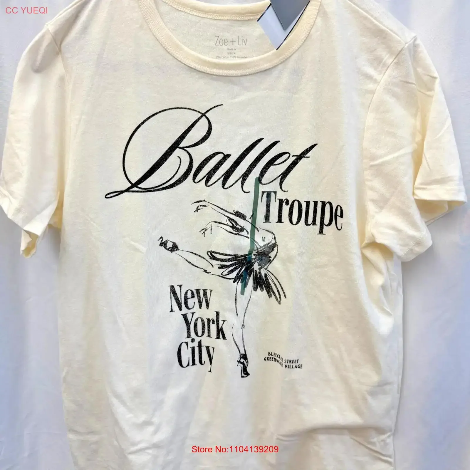 Zoe Liv Ballet Troupe T Shirt Women s Size Medium Cream White Dance NWT long or short sleeves vintage Washed homme graphic