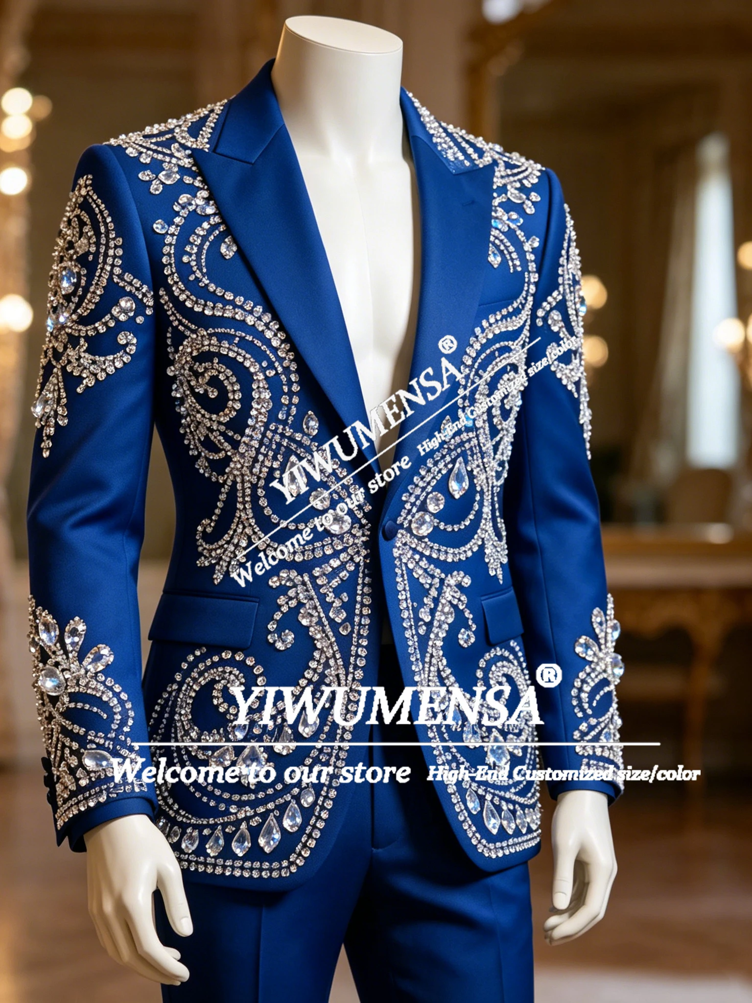 Brilliant Wedding Suit For Men Rhinestones Beaded Jacket Pants 2 Piece Sets Groom Formal Party Tuxedos Slim Fit Man Outfits 2026