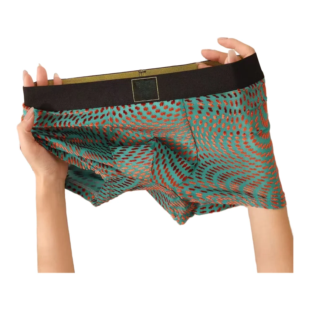 Men Fashion Flocking Printed Boxer Briefs Trunks Breathable Soft Underwear U Pouch Sports Boxers Shorts Underpants