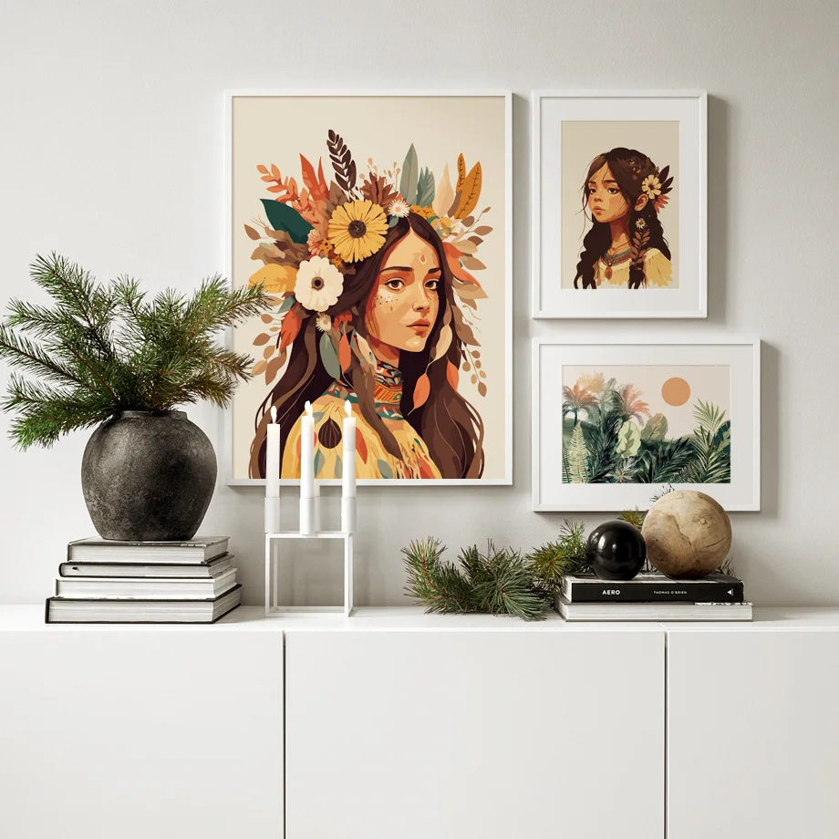 Flower Leaf Plant Crown Girl Tropical Jungle Nordic Posters Prints Canvas Painting Gallery Wall Art Living Room Home Decoration