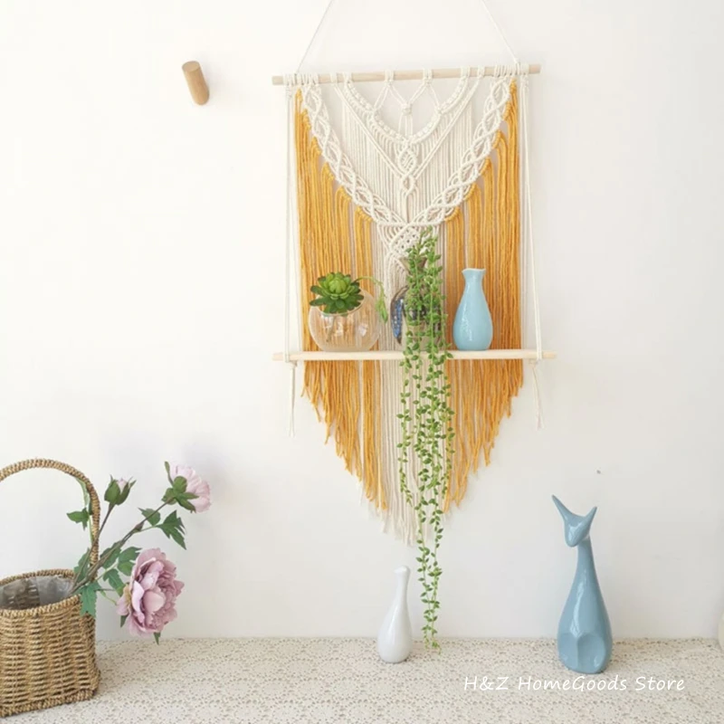 Macrame Wall Hanging Shelf Boho Indoor Rope Plant Hanger Flower Pots Holder Bohemian Home Geometric Art Decor Bedroom Decoration