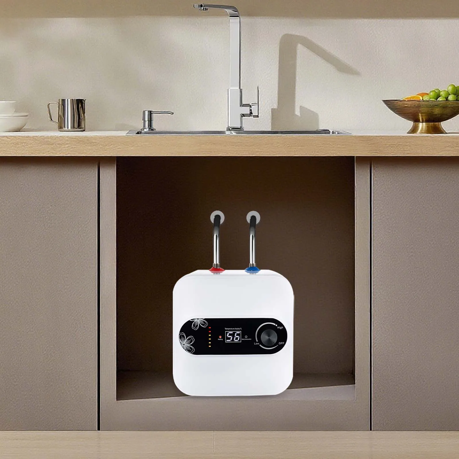 Caldera de agua caliente eléctrica de 8L Caldera de agua caliente instantánea Caldera de agua con pantalla LED para cocinas, bancos de lavado, balcones, baños