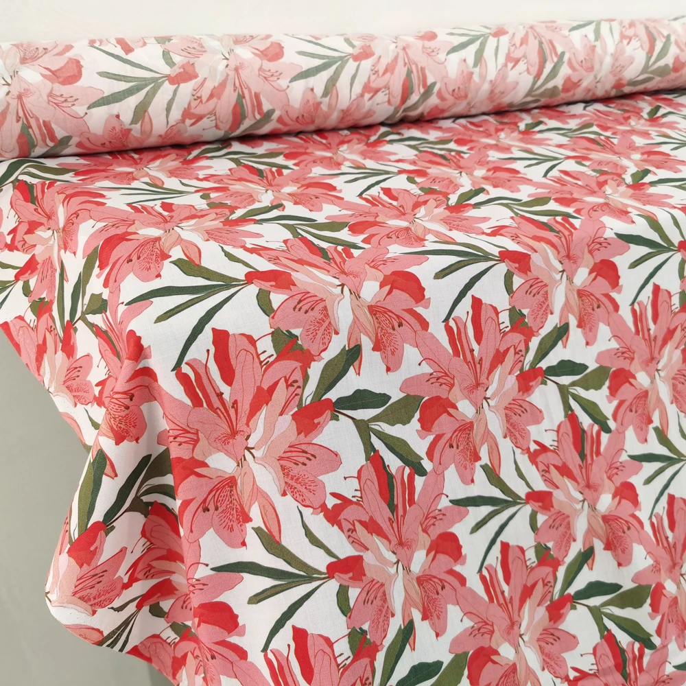 50cm * 140cm vermelho design floral 100% tecido de viscose para diy costura verão vestido cama folha rayon retalhos tecido macio