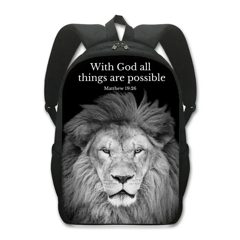 

With God All Things Are Possible Lion Backpack Bible Verse Rucksack for Travel Laptop Backpack Children School Bags Kids Bookbag