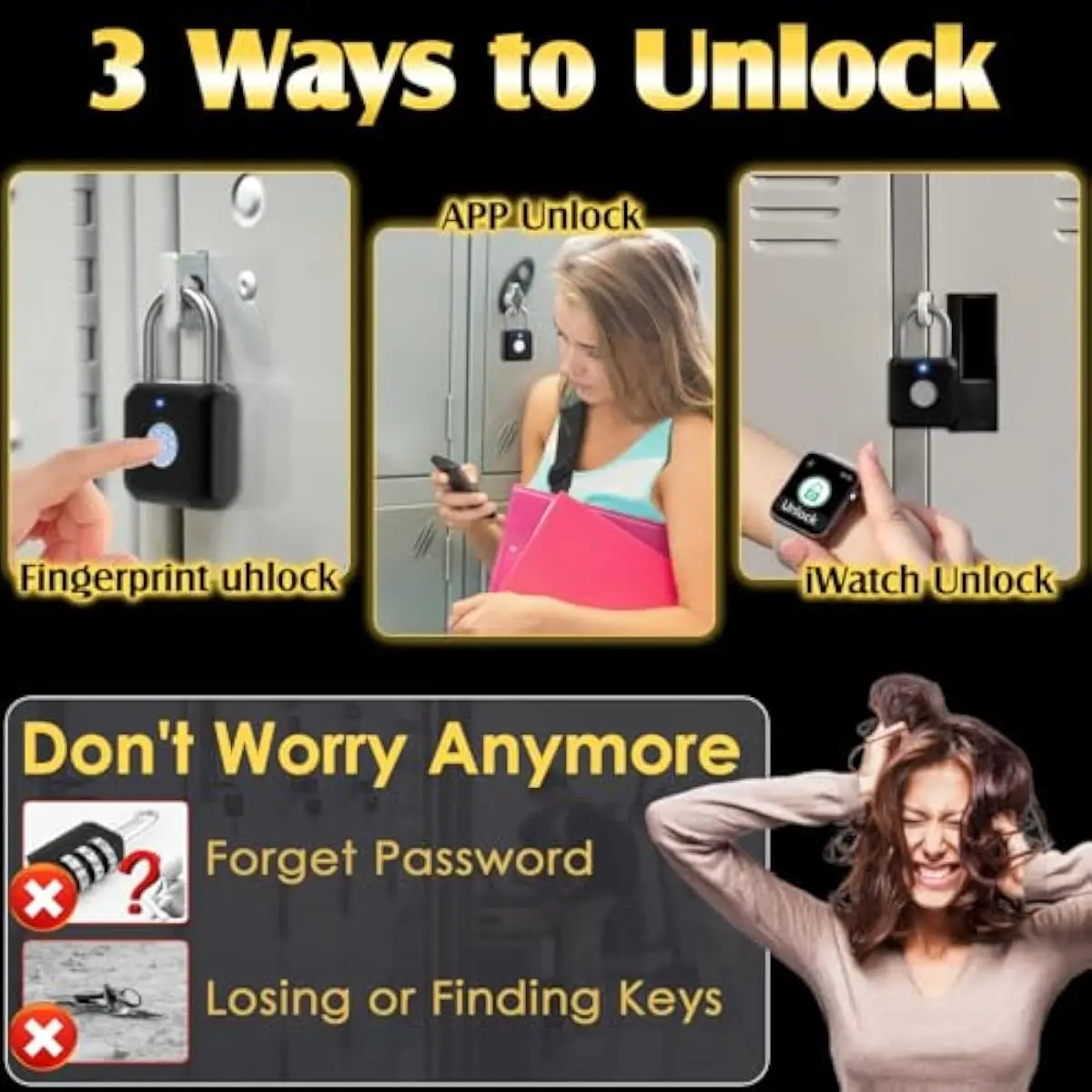 Fingerprint Padlock, Smart Padlock, Locker Lock, Fingerprint Lock with APP Unlock, USB Rechargeable, Suitable for Gym Locker, Do