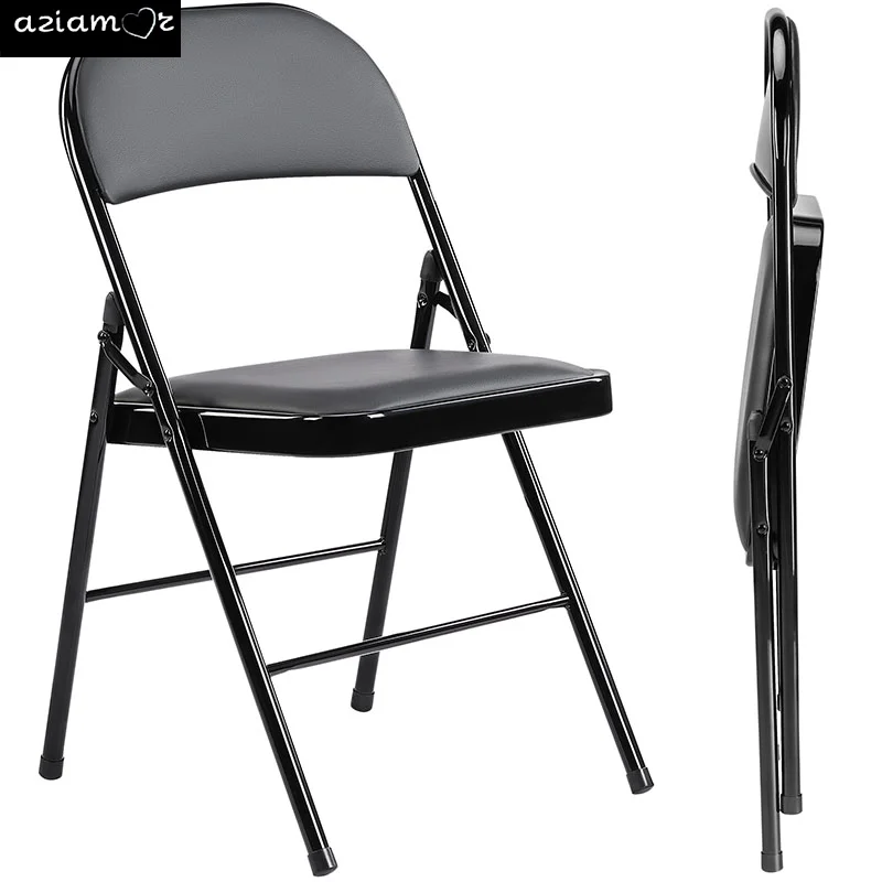 Folding Chair 2 Pack, Leather Padded Folding Chairs, Sturdy Metal Foldable Chairs, for Home, Office, Party, Black 2 Pack On-Site