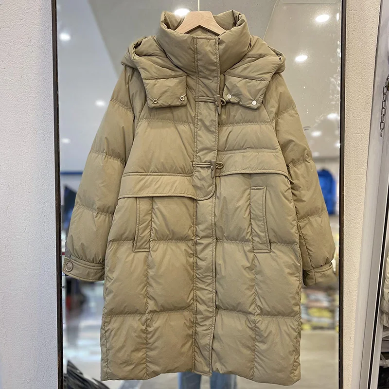 

Winter Thickened Cotton Jacket Women's Long Coat Fur Collar Zipper Closure Korean Style Commute Hooded Coat Long Sleeve Coat