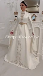 matte stain muslim caftan wedding dresses with cape long sleeve beaded embroidery high neck Circassian National bridal gown