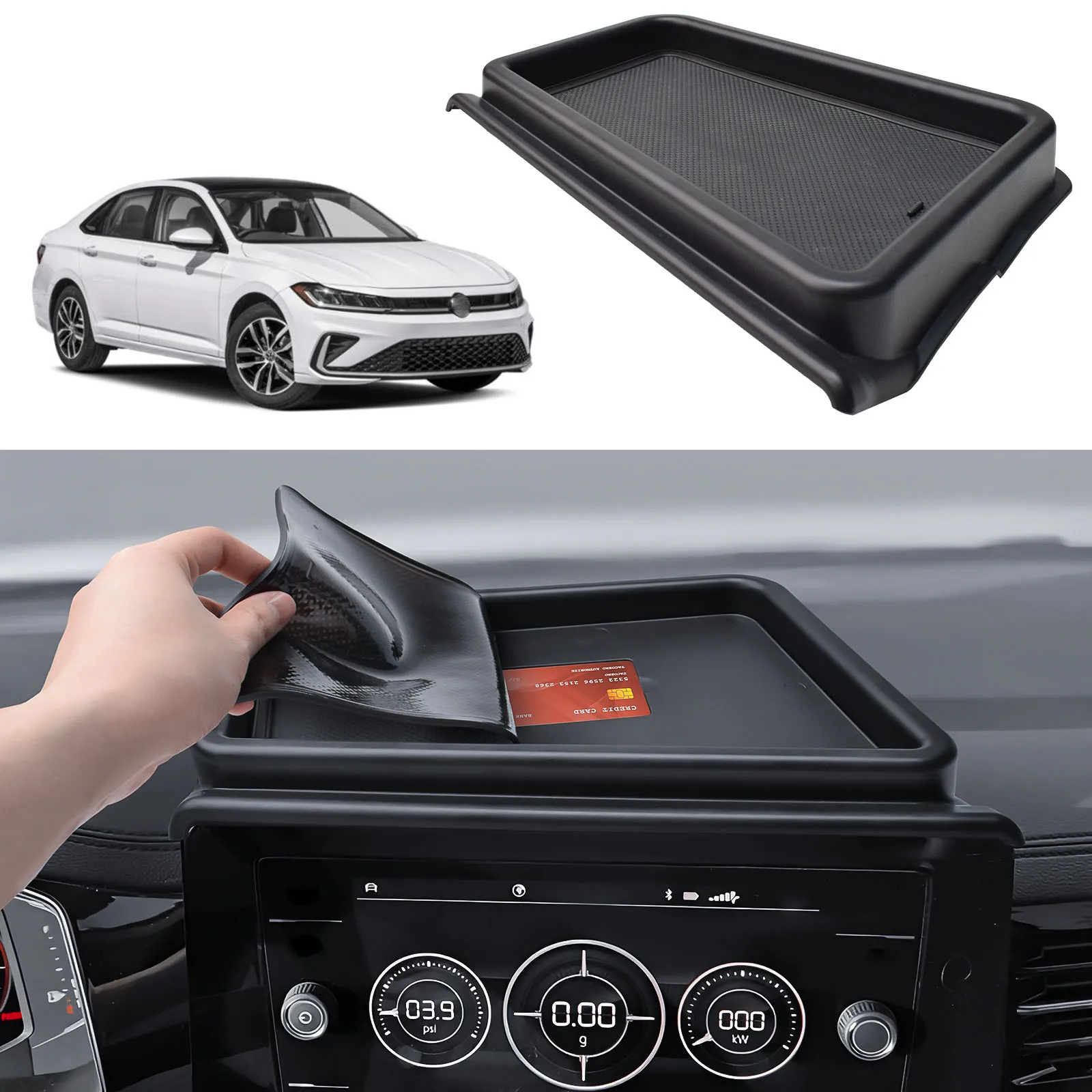 

Center Console Dashboard Organizer Tray for 2025 2026 Volkswagen Jetta Interior Dash Board Behind Screen 8-inch Storage Car Box