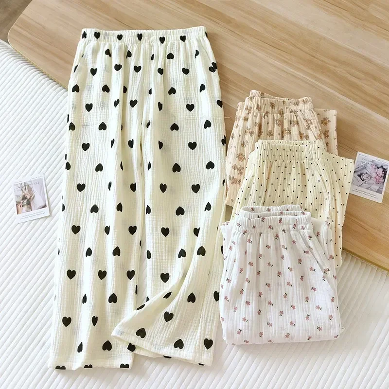 Home Print Casual 2023 For Cotton Loose Pajamas Cute Calf-length Trousers Women Clothes Spring Pants New Sleep Crepe