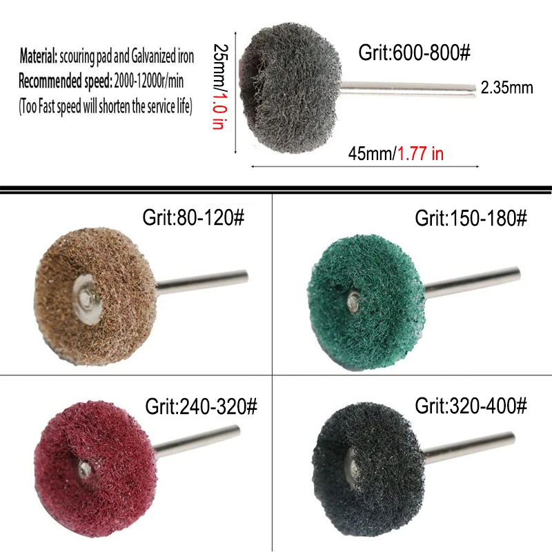5pcs Scouring Pad Grinding Head Abrasive Brush 2.35mm Rod Polishing Wheel for Rust Removal Jade Polishing Power Tool Accessories