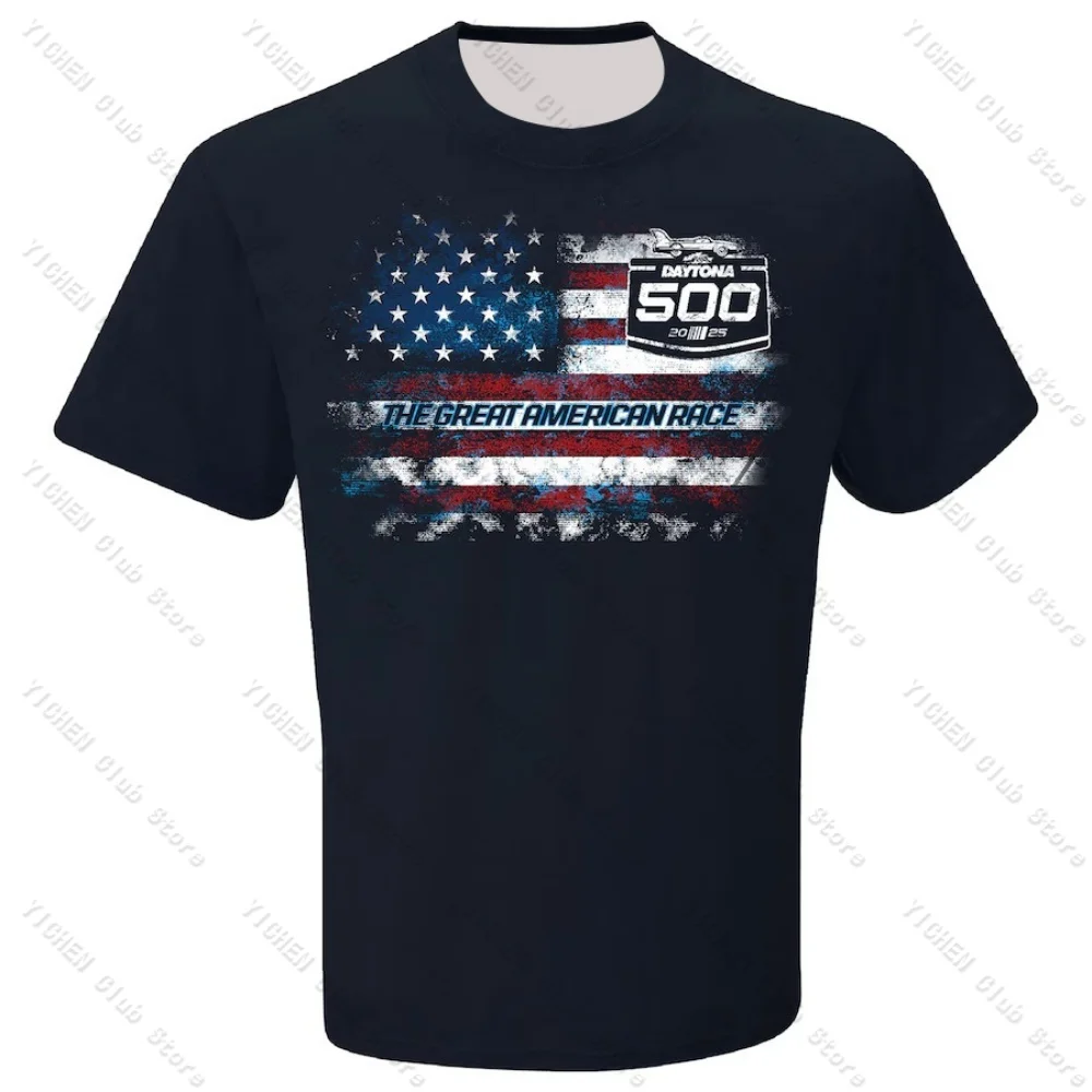 Motorcycle Racing Daytona International Speedway Checkered Flag Sports Black 2025 Daytona 500 Eagle Street Casual Men's T-Shirt